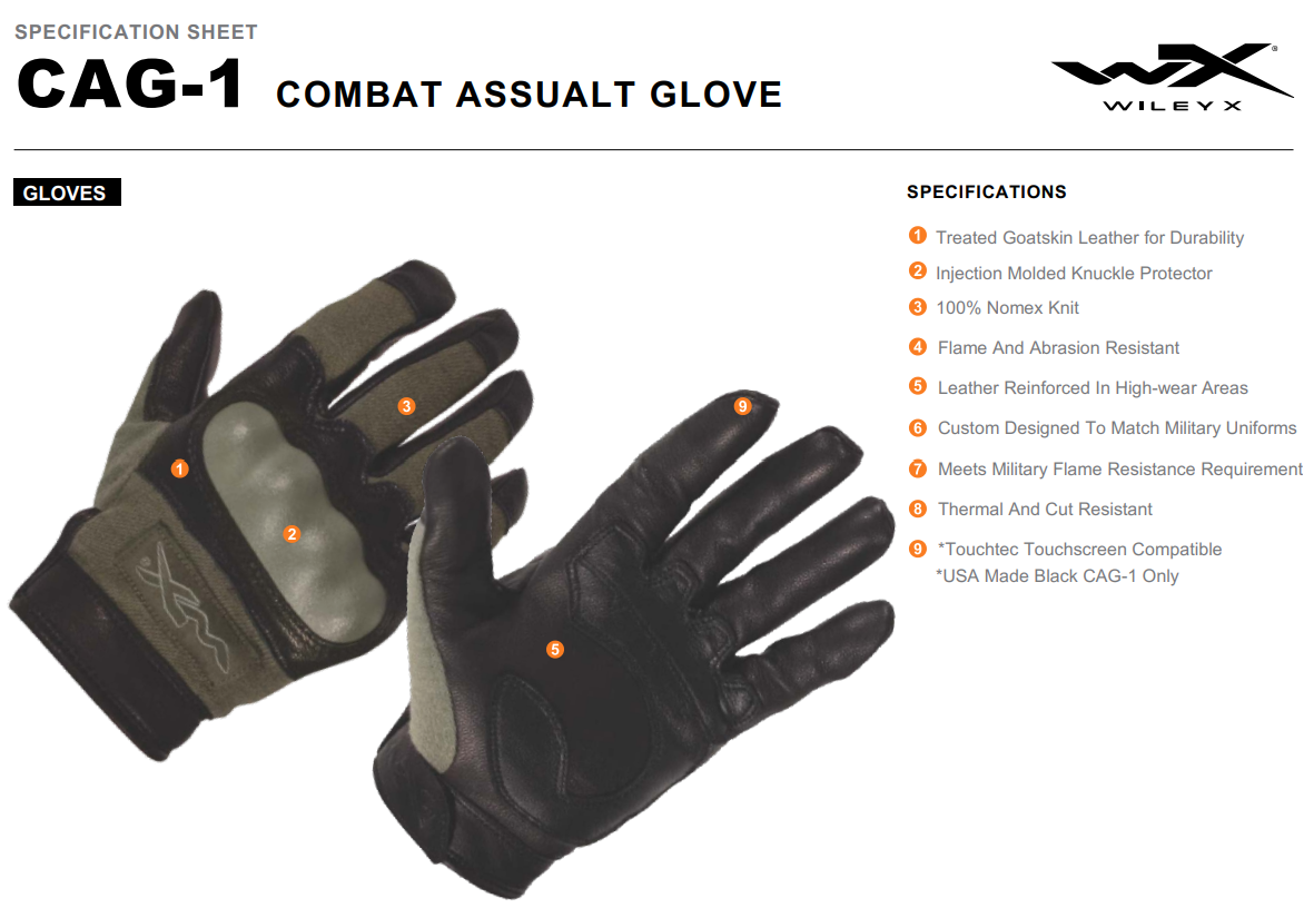 WileyX CAG-1 - Tactical Gloves (Fire,Cut & Impact Protection) - Green