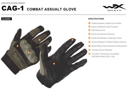 WileyX CAG-1 - Tactical Gloves (Fire,Cut & Impact Protection) - Green